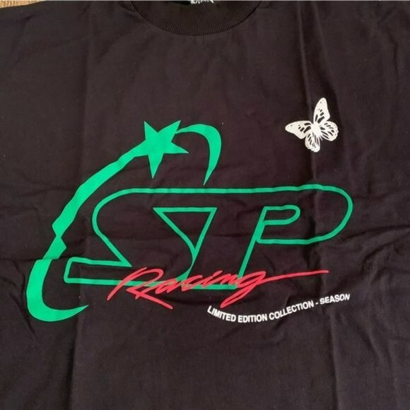 Boohoo man oversized extended neck racing print t-shirt in black -L - Picture 8 of 9